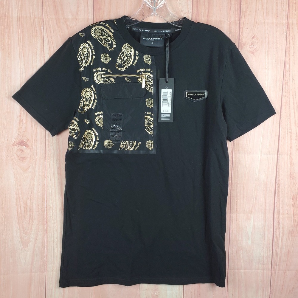 Supply & Demand T Shirt Mens Medium Black Paisley Cotton Stretch Casual Wear